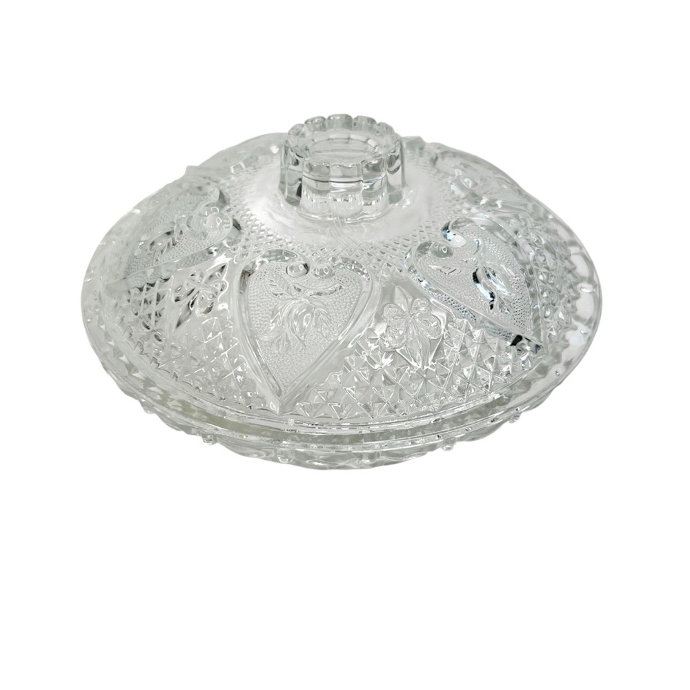 Vintage KIM Indonesia Pressed Clear Glass Candy Dish Bowl With Lid